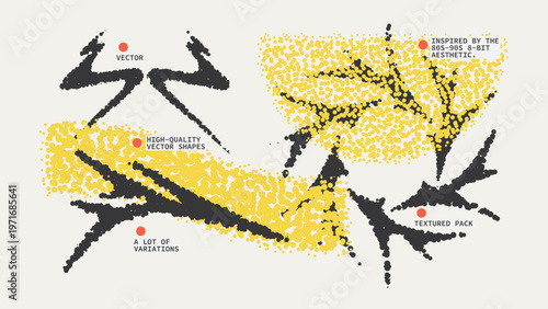 Geometric Shapes Set With Vector Bitmap Dithering Texture.