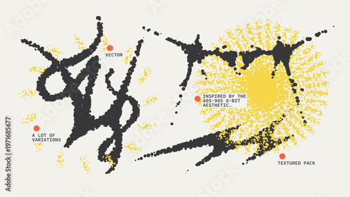 Geometric Shapes Set With Vector Bitmap Dithering Texture.