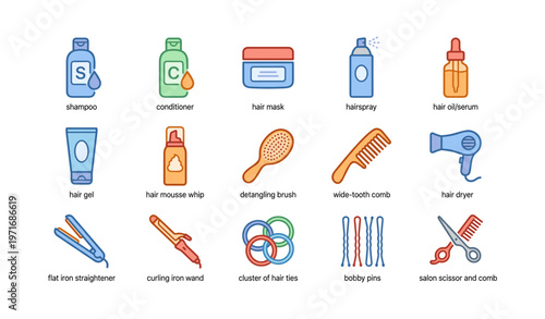 Essential hair care and styling tools collection with varied accessories