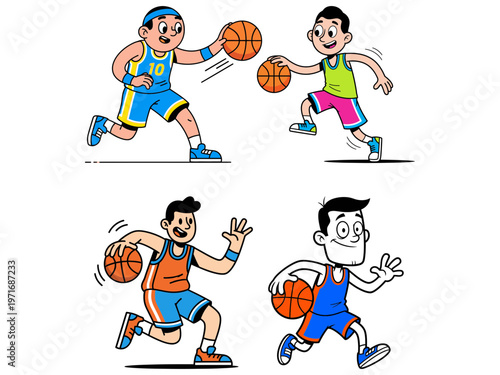 Cartoon basketball player dribbling ball vector