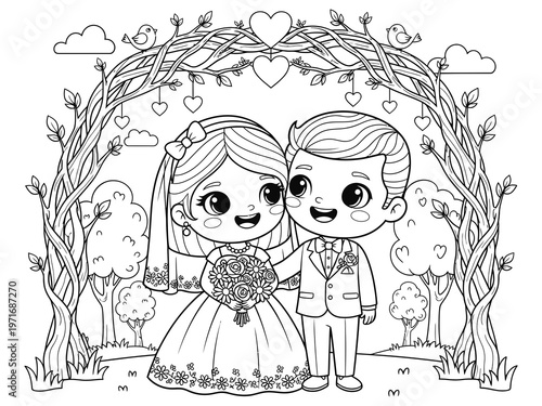 Cute wedding coloring vector