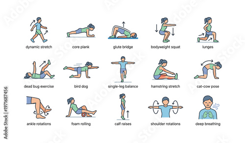 Illustrated exercise guide: stretching and strengthening for full-body fitness