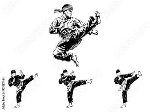 Pencak silat athlete mascot vector illustration