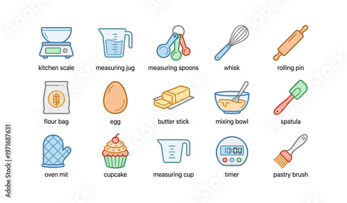 Kitchen tools and ingredients collection for baking enthusiasts