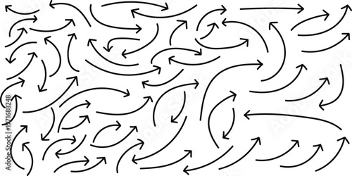 Chaotic arrow pattern a dense field of curving arrows