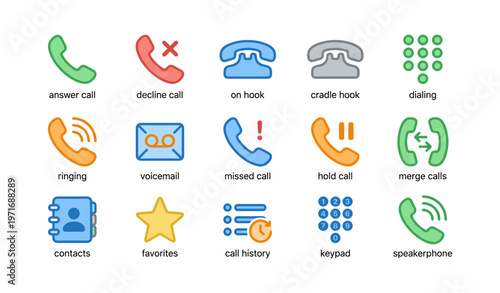 Colorful telephone and communication icons set