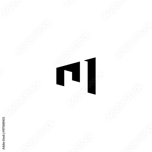 Abstract geometric logo combining a building structure with negative space letters MJ. Modern minimalist design in black and white, ideal for real estate, architecture, or construction.