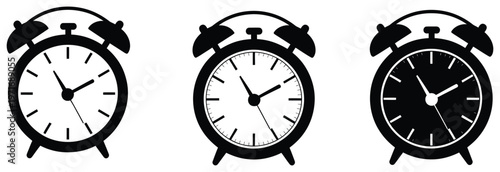 Alarm clock vector, black and white vector icon clipart, classic time and schedules