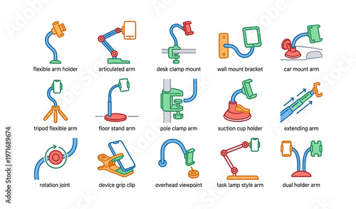 Versatile device holders: flexible arm, suction cup, articulated bracket, and more