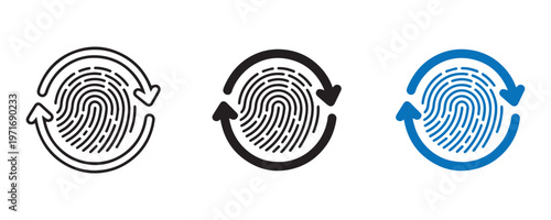 Fingerprint vector icons black white and blue circular designs for security identification