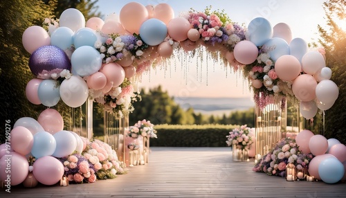 elegant balloon arch for celebrations beautiful pastel decorations with flowers and balloons