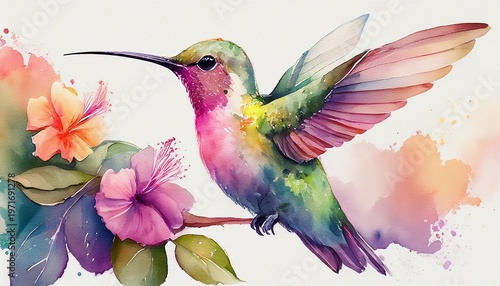 cute hummingbird watercolor generative ai