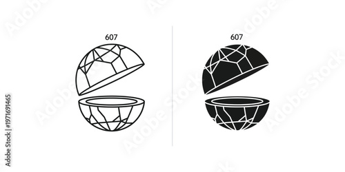 Comparison of a gemstone cut view and its filled internal structure illustration