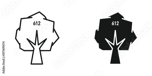 Contrast between outlined and filled tree diagram with numeric label 612