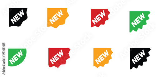 Collection of colorful 'new' corner tag labels with web element
