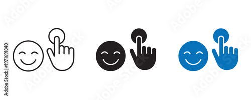 Title hand pointing vector icons smiling faces with finger gesture graphic design elements description three vector icons depict smiling faces with