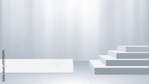 White empty studio room with 3D podium and stairs for product vector