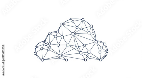 Network cloud computing concept with interconnected nodes and lines on white background for technology and data storage