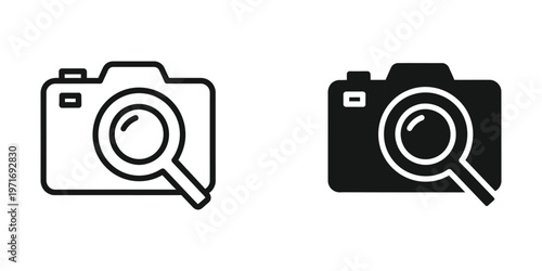 Two camera icons under a magnifying glass for detailed inspection or search functionality