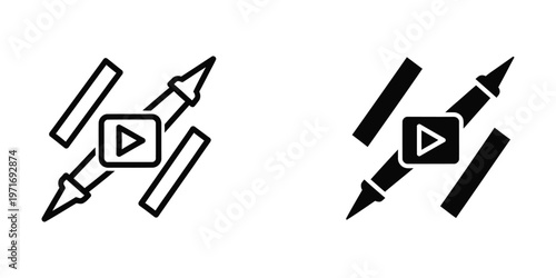 Contrasting design styles of a media playback icon surrounded by stylus tools