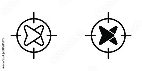 Comparison of a white and black filled starburst symbol within circular boundaries