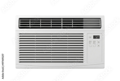 Window air conditioner unit isolated. Home appliance mockup.