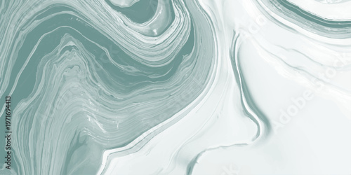 Abstract Teal and White Fluid Marble Texture with Elegant Swirls, Modern Liquid Acrylic Paint Flow Background