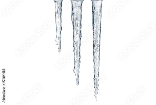 Obraz na płótnie Set of three frozen icicles isolated. Winter season element.