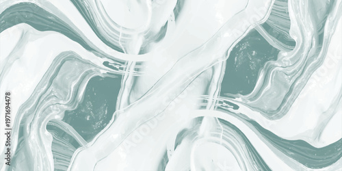Abstract Teal and White Fluid Marble Texture with Elegant Swirls, Modern Liquid Acrylic Paint Flow Background