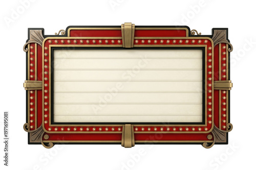 Retro ornate cinema marquee isolated. Theater sign board mockup.
