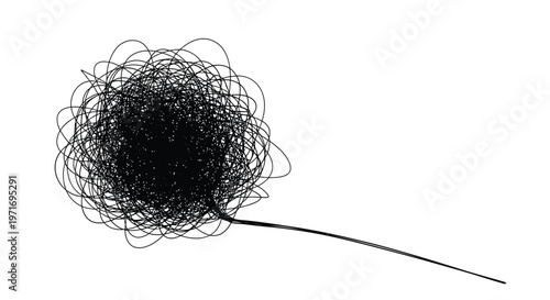 Black scribble art design with tangled lines and a long tail on white background illustration