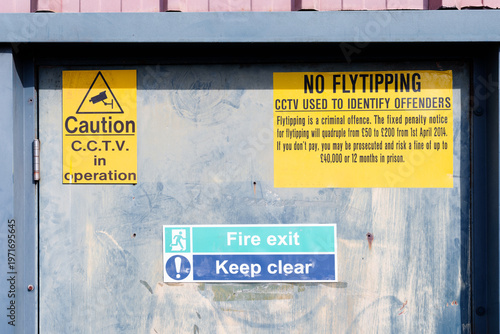 No fly tipping of rubbish sign at public bin collection area