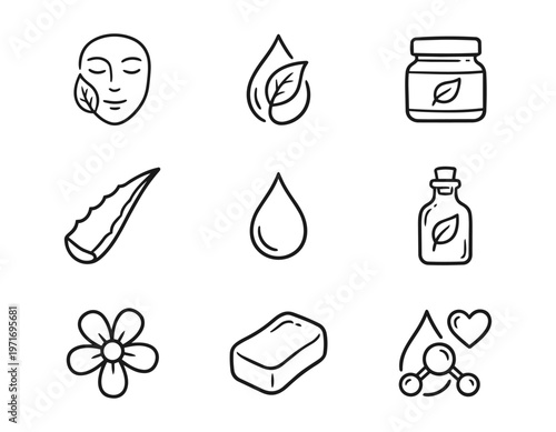Skincare moisture droplet illustration: minimal black line art icon for hyaluronic acid hydration serum