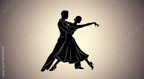 Captivating silhouette illustration for International Dance Day, depicting a graceful couple engaged in classic ballroom dancing, exuding elegance and artistic movement