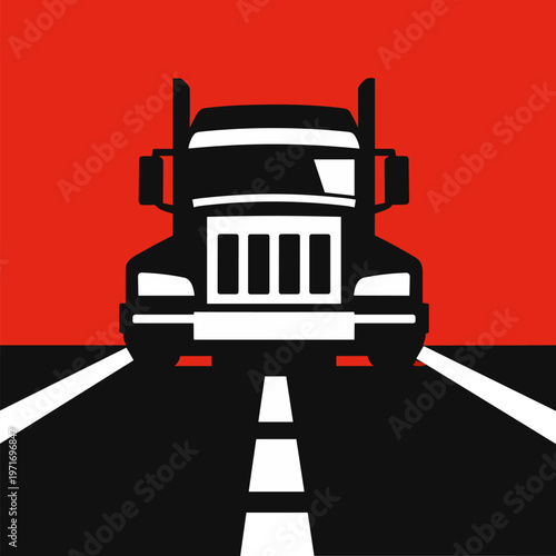 Truck on road icon. Cargo transport and logistics concept.
