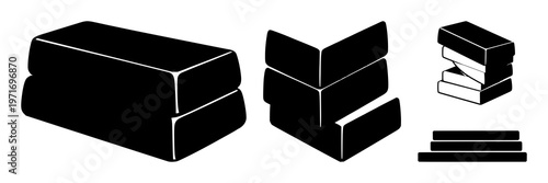 Gold bar stack set with solid black icon on white background featuring gold, money, wealth with finance and iconography