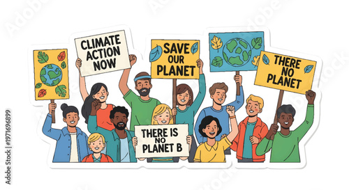 Diverse group of people holding climate change protest signs