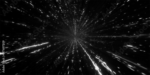 A bright blue burst of energy flashes like a fractal galaxy against the dark night sky, creating a glowing light pattern with star-like explosions on a black background