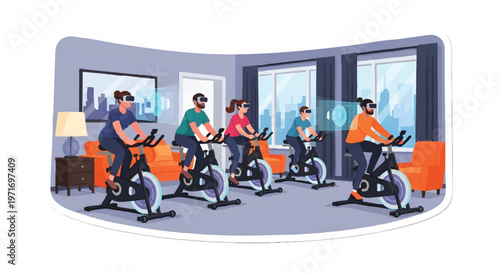 people exercising on spin bikes in a fitness class indoors