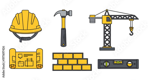Construction Tools and Equipment Set.