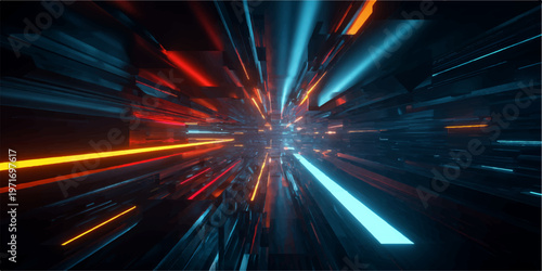 Fast red car speed motion blur background with glowing light trails and bright energy flash in a night sky space design illustration