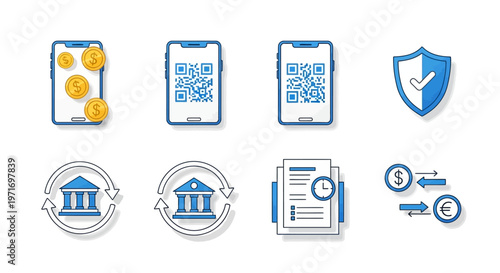 Financial Security Icons Mobile Banking Symbols.