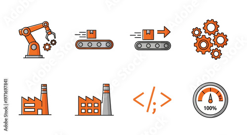 Industrial Icons Representing Manufacturing Process.