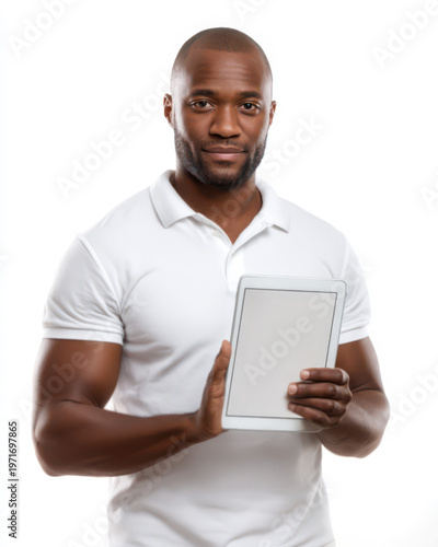 An african american man holds a tablet in his hands