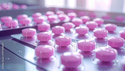 Pink Pills in Rows - Pharmaceutical Manufacturing Process.