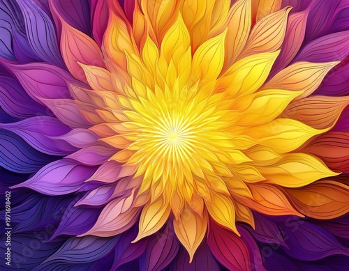 a vibrant radial gradient of color transitioning from yellow to purple