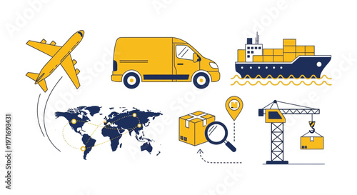 Logistics Transportation Icons Air Land Sea.