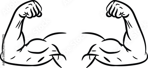 Strong muscular biceps hand drawn doodle line art illustration for fitness and gym vector