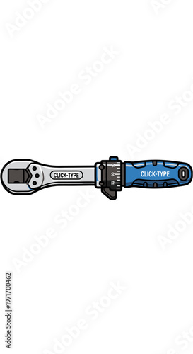 Adjustable Wrench Tool with Blue Handle.