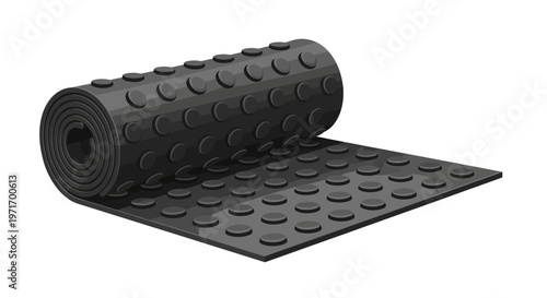Black Rubber Yoga Mat Rolled Up.